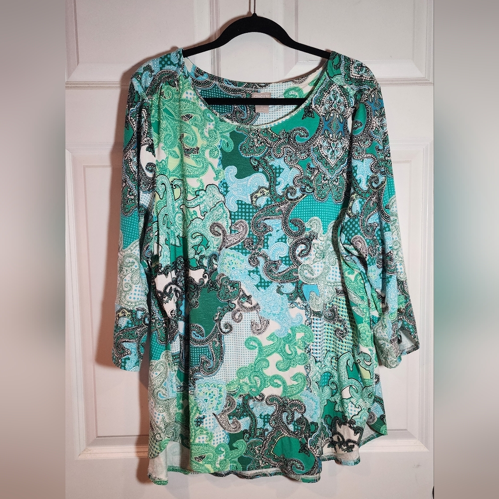 Chico's Zenergy Green Blue Paisley Print 3/4 Sleeve Top 20/22 Chico's 4